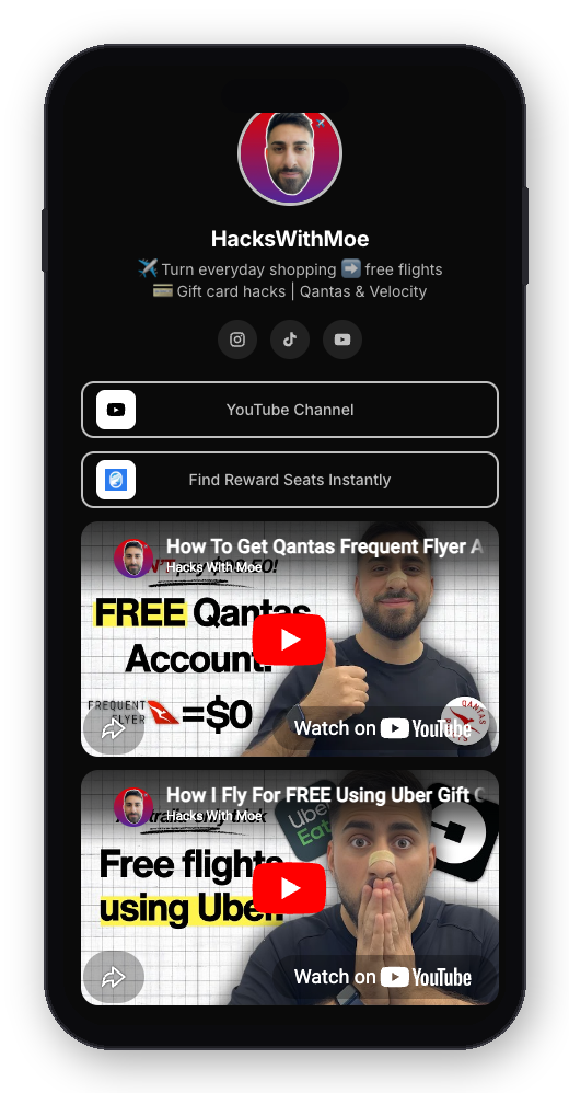 A ForceLink link-in-bio page on a phone, with a creator profile, social icons, and link buttons